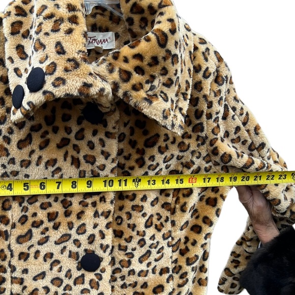 Vintage Cheetah Coat Leopard Fur Teddy Jacket Cowl Neck Fuzzy SZ L Retro Mobwife - Picture 4 of 12